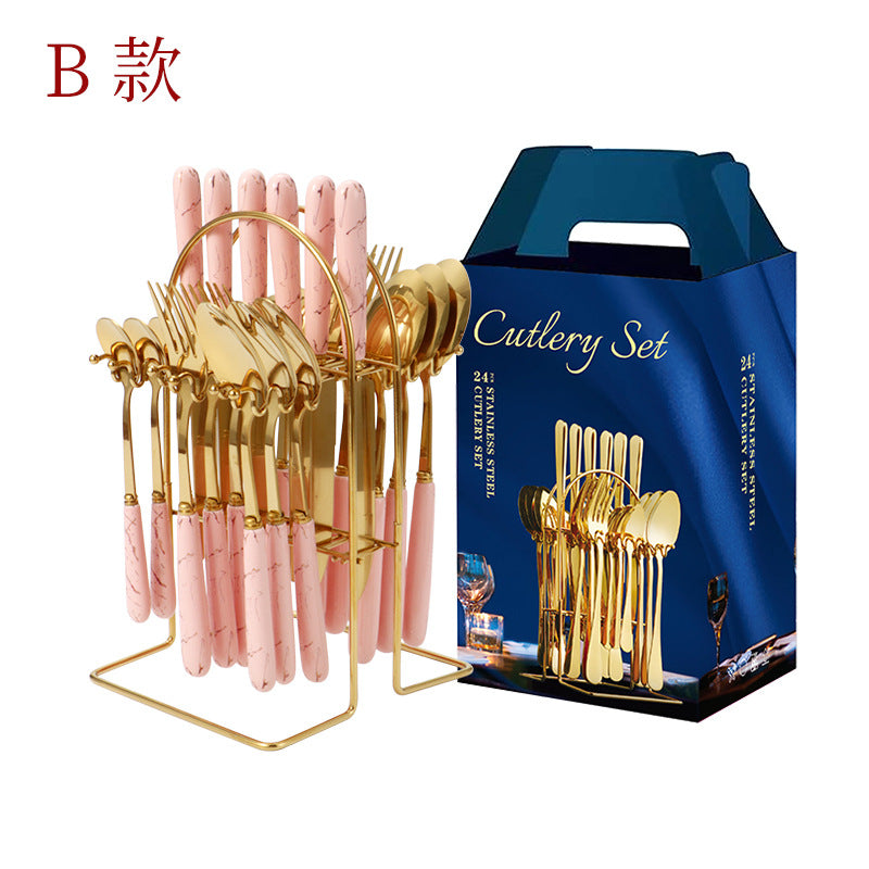 Amazon hot-selling stainless steel tableware 24-piece cutlery set with storage cutlery rack gift box set gift