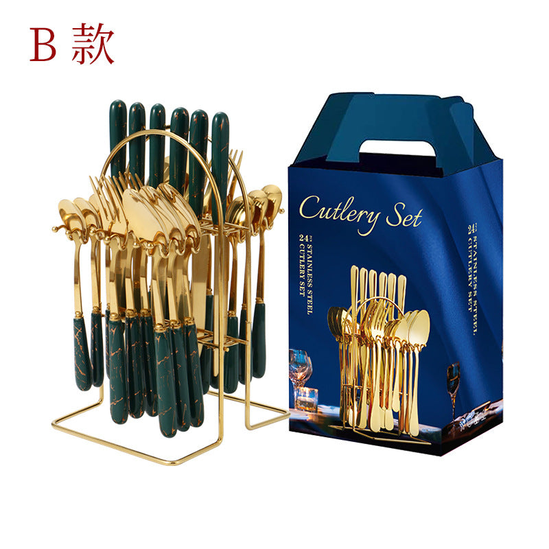 Amazon hot-selling stainless steel tableware 24-piece cutlery set with storage cutlery rack gift box set gift