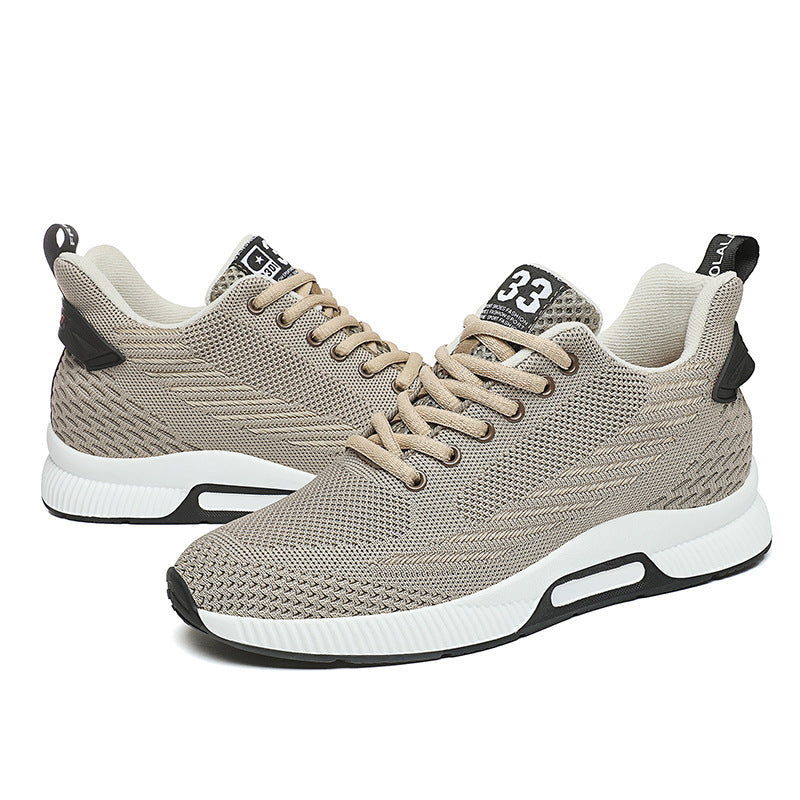 Cross-border large size flying weaving elastic breathable sports shoes wear-resistant running casual shoes invisible height increase 8cm men's shoes