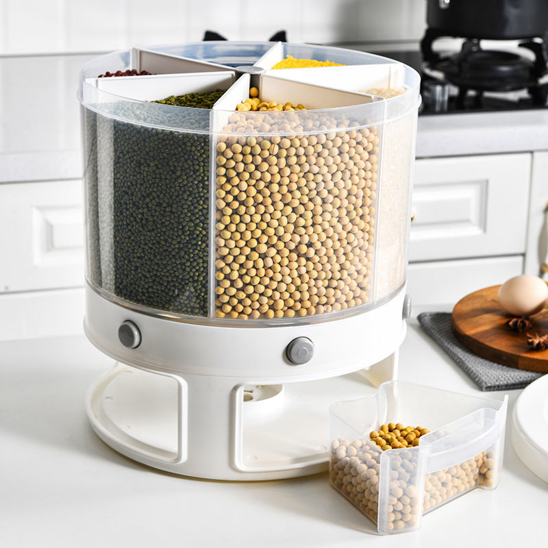 Five grains separated storage box kitchen rotatable rice bucket household 20 catties sealed rice tank rice storage box rice