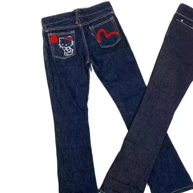 2023 American hip-hop trend high street fashion brand hellokitty Hello Kitty print jeans loose straight pants