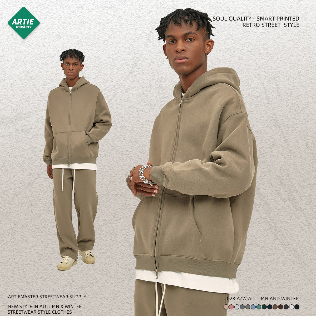 Velvet 350G Double-Head Zipper Cardigan Loose Fashion Brand Hooded Sweatshirt