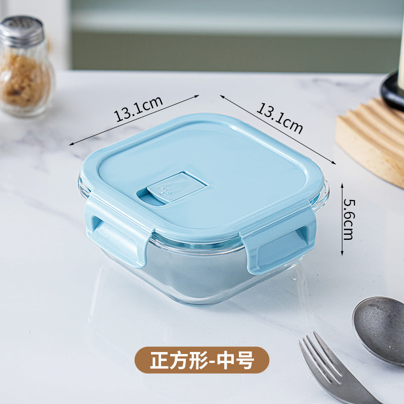 Glass lunch box can be put into the microwave student heating lunch box rectangular lunch box office worker fresh-keeping box household bowl