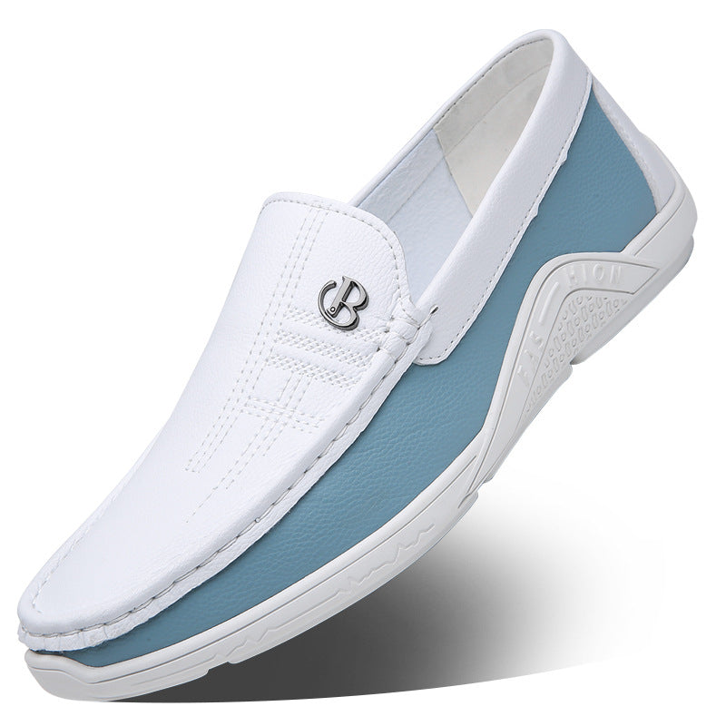 2024 summer leather shoes soft leather men's shoes soft sole men's business casual white shoes British fashion slip-on shoes