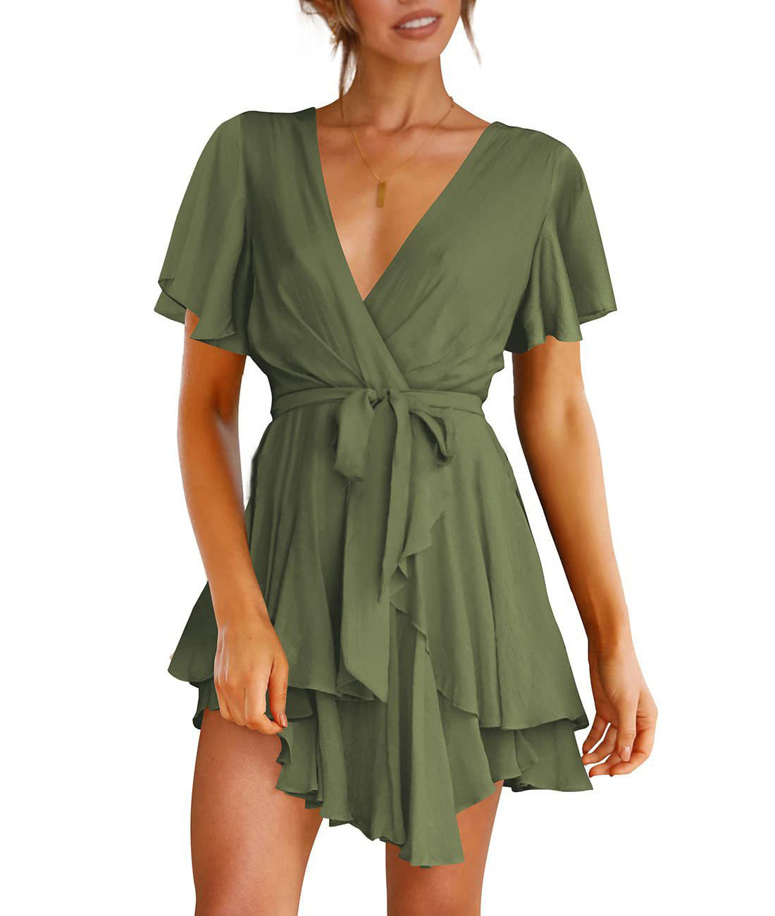 Amazon 2022 cross-border foreign trade ruffled dress autumn new V-neck skirt sexy dress female