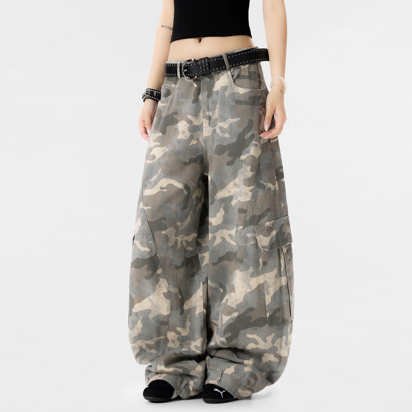 OREETA丨American retro wide-leg camouflage pants machete overalls wear-resistant and dirt-resistant high street casual pants for men and women