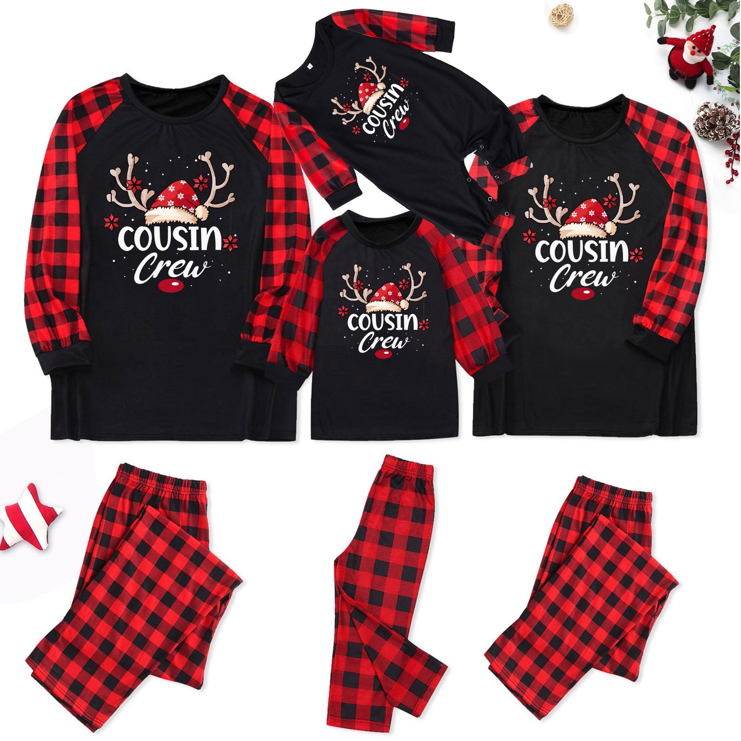 Tianming Clothing European and American parent-child home clothes Christmas home clothes parent-child suits plaid splicing print home clothes