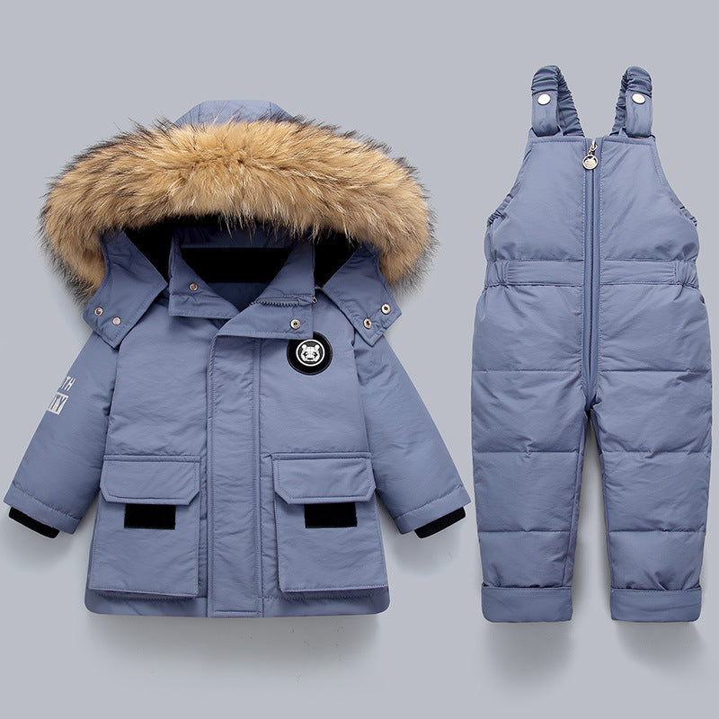 Children's down jacket suits for infants and young children aged 1-5 years old, new winter clothes for boys and girls, two-piece tops and overalls