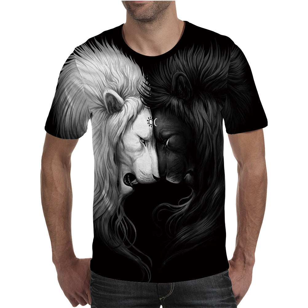 2019 factory direct selling new fashion brand t-shirt men's summer 3d t-shirt printing yin and yang lion