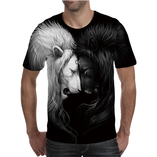 2019 factory direct selling new fashion brand t-shirt men's summer 3d t-shirt printing yin and yang lion