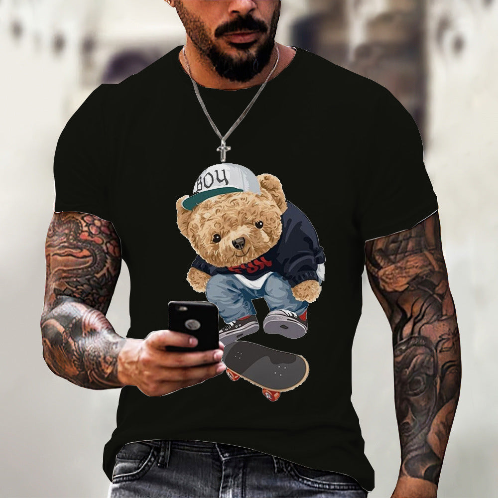 Men's T-shirt 2023 spring and summer new O-neck short-sleeved cute bear 3D printing top source factory can print LOGO