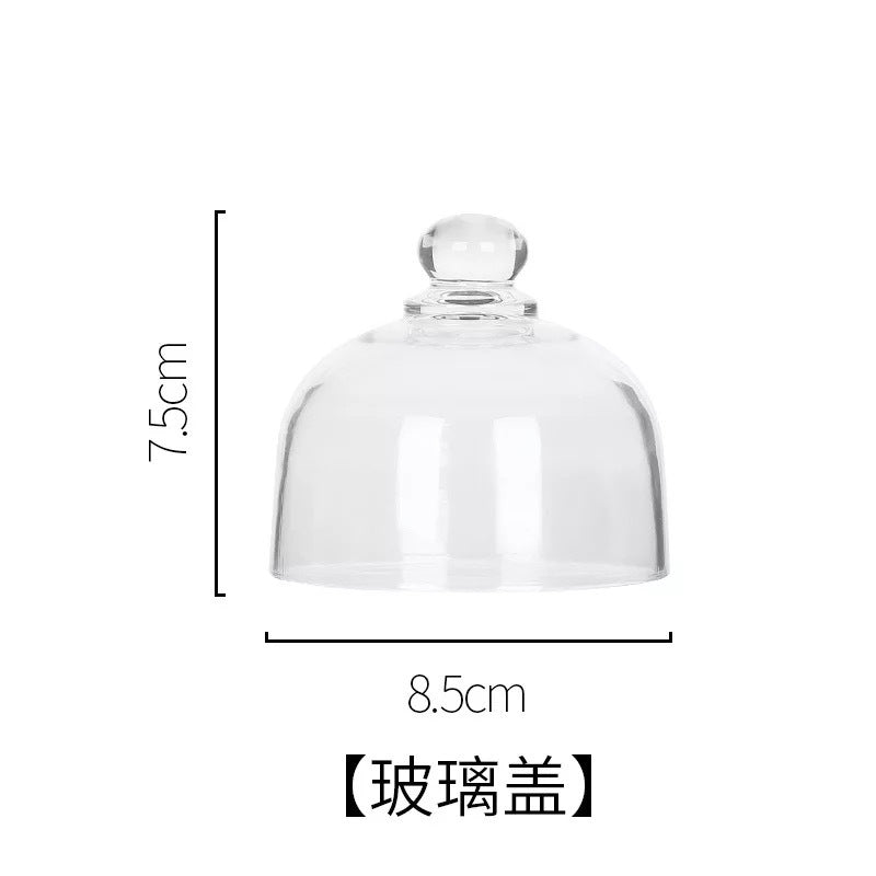 European style mini dessert cake glass cover transparent dust cover afternoon tea snack display tray wooden base