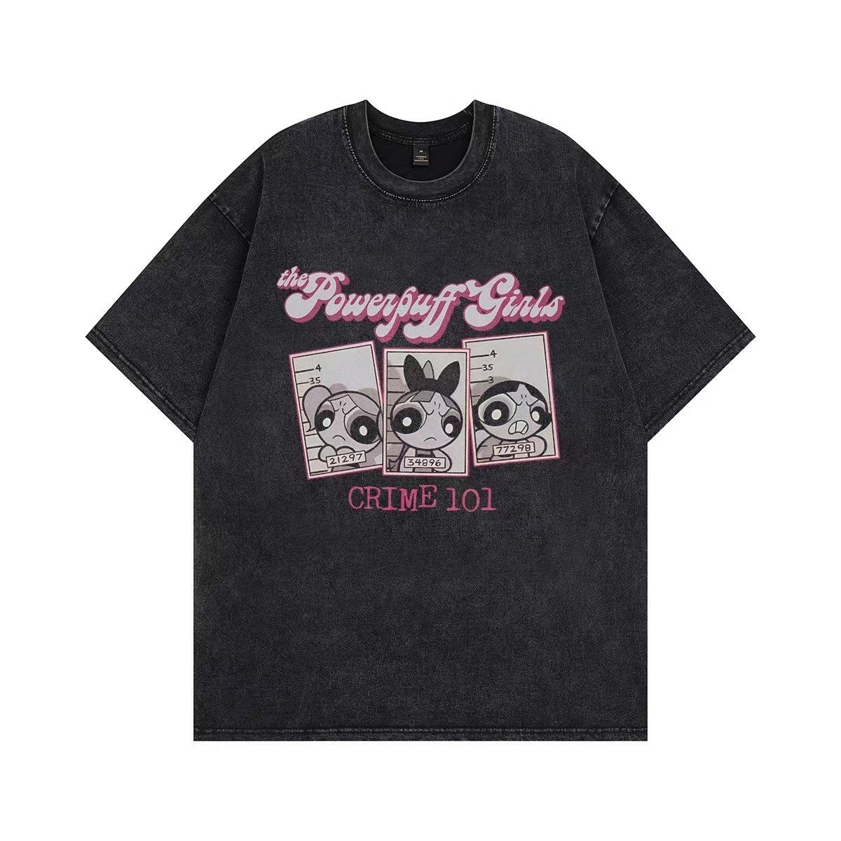 American cartoon washed short-sleeved T-shirt 2024 new couple high street trendy men's street trendy brand old loose short-sleeved