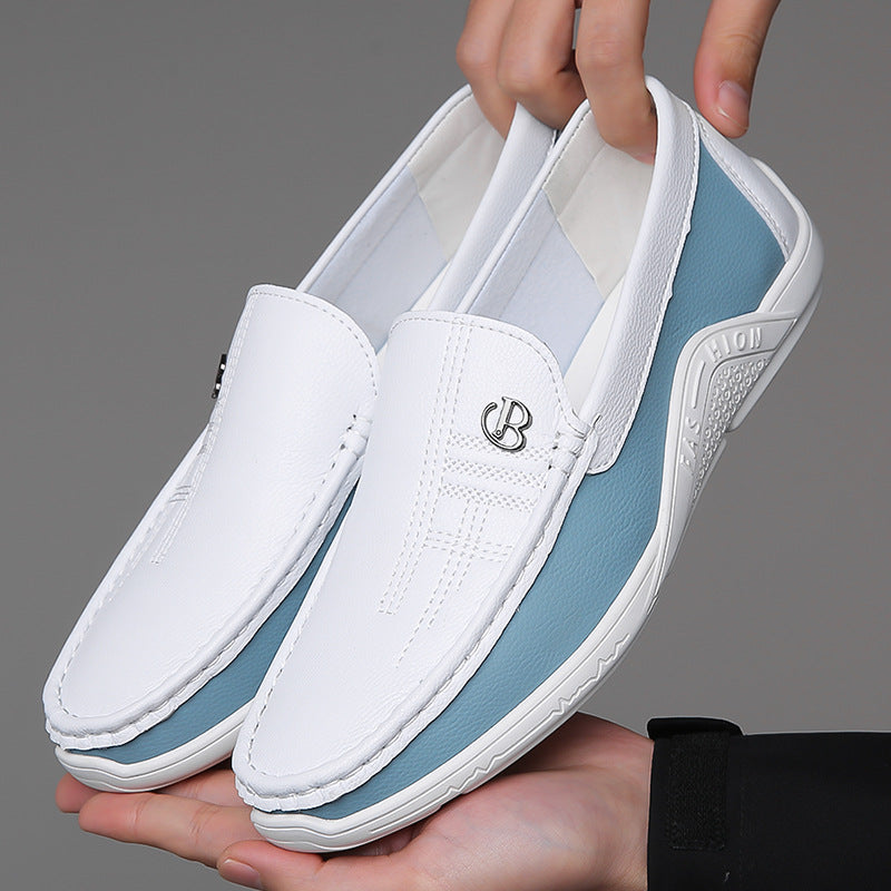 2024 summer leather shoes soft leather men's shoes soft sole men's business casual white shoes British fashion slip-on shoes