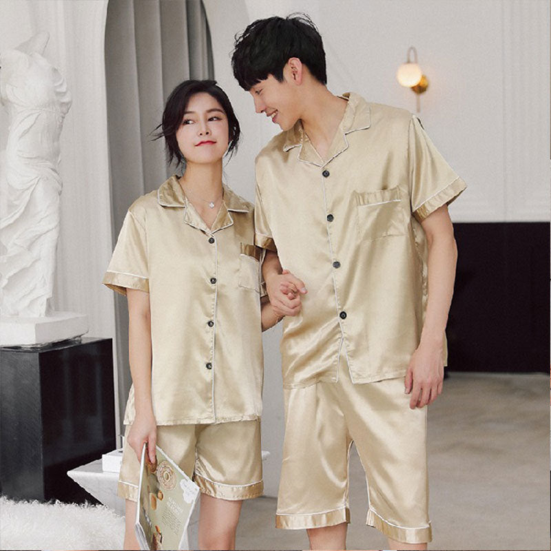 Couple series ice silk various solid color pajamas summer cool short-sleeved silk shorts simple style home clothes suit