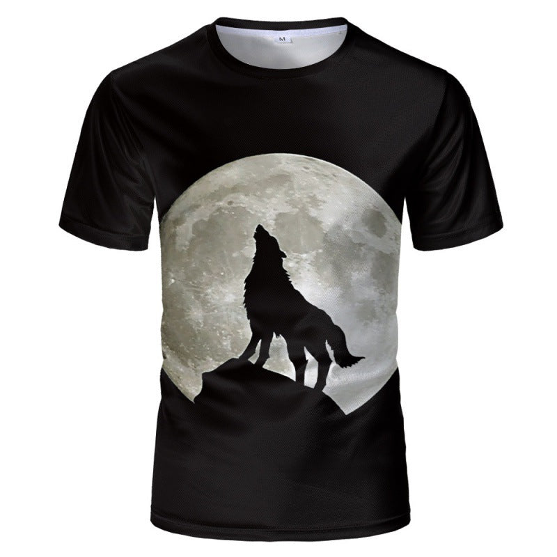 Foreign trade new style black and white wolf head pattern 3D three-dimensional printing short-sleeved T-shirt tide brand half-sleeved T-shirt loose clothes