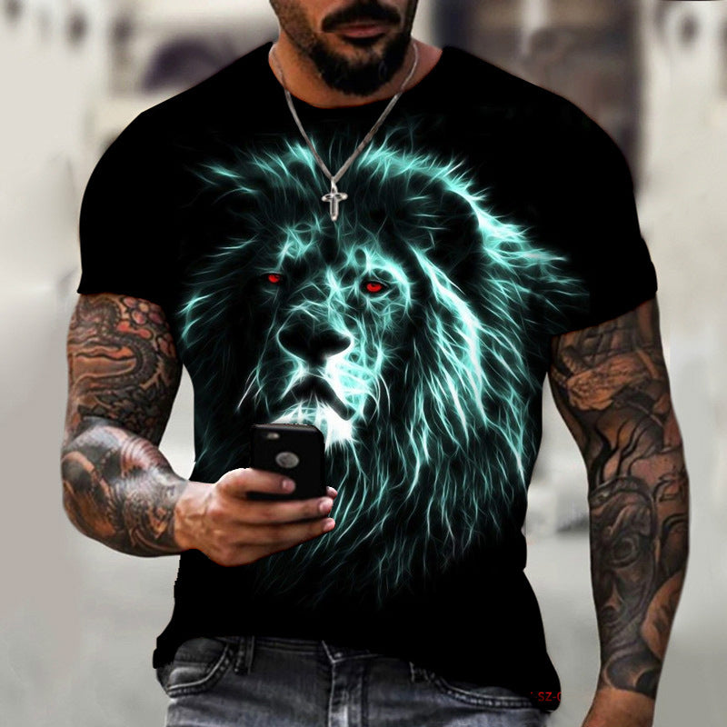 Cross-border Amazon AliExpress hot style animal beast lion 3D printing summer men's T-shirt factory direct sale
