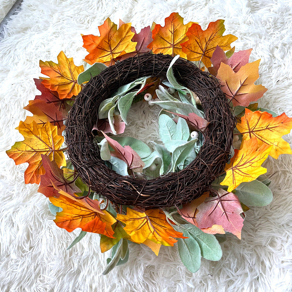 Independent stand autumn white pumpkin maple leaf wreath Amazon Thanksgiving harvest festival autumn simulation wreath pumpkin