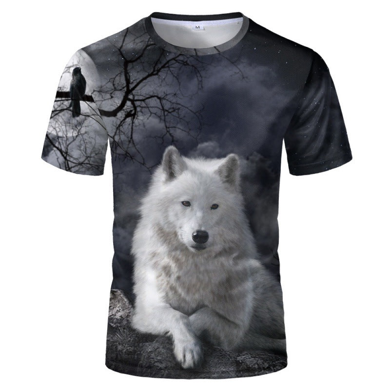 Foreign trade new style black and white wolf head pattern 3D three-dimensional printing short-sleeved T-shirt tide brand half-sleeved T-shirt loose clothes