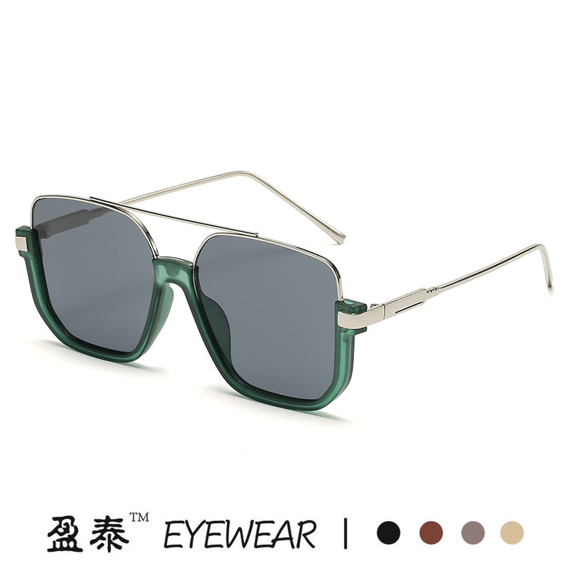 Plain double bridge large frame anti-blue light retro glasses ins lower half frame square sunglasses female internet celebrity street photography sunglasses