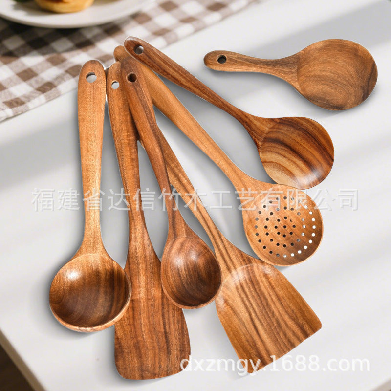 Cross-border acacia wood Amazon wooden shovel cooking shovel filter shovel wooden soup spoon colander wooden rice spoon noodle spoon set