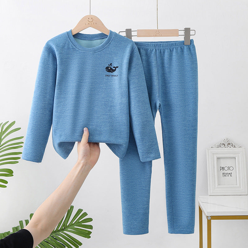 Mid-round neck children's home clothes set double-sided frosted boys and girls long johns AB thermal underwear pajamas