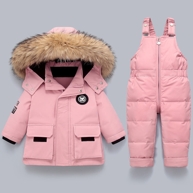 Children's down jacket suits for infants and young children aged 1-5 years old, new winter clothes for boys and girls, two-piece tops and overalls