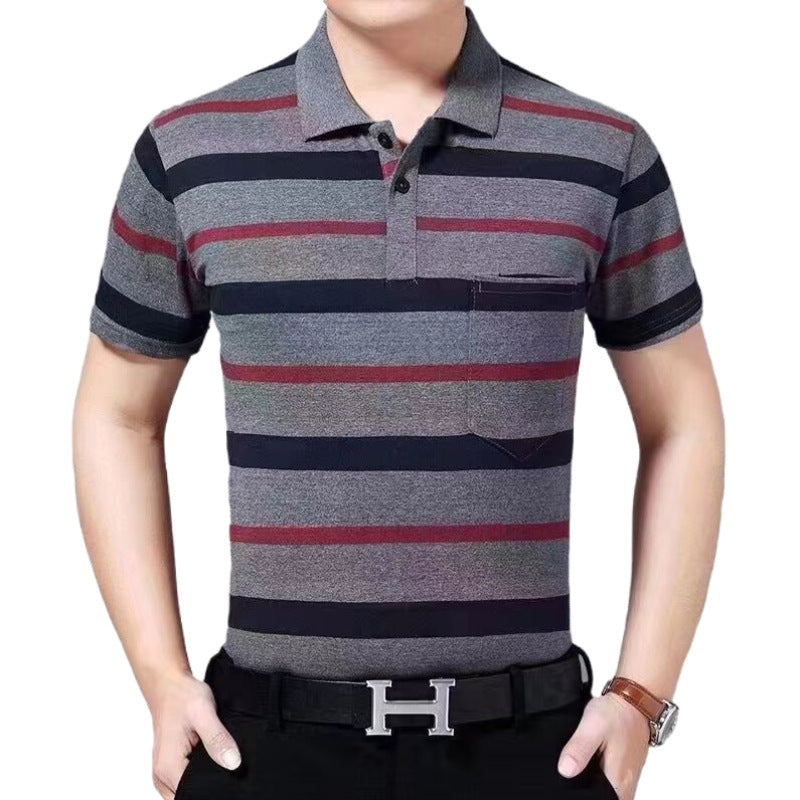 Real pocket summer men's short-sleeved T-shirt wholesale lapel loose middle-aged t-shirt casual trend dad outfit