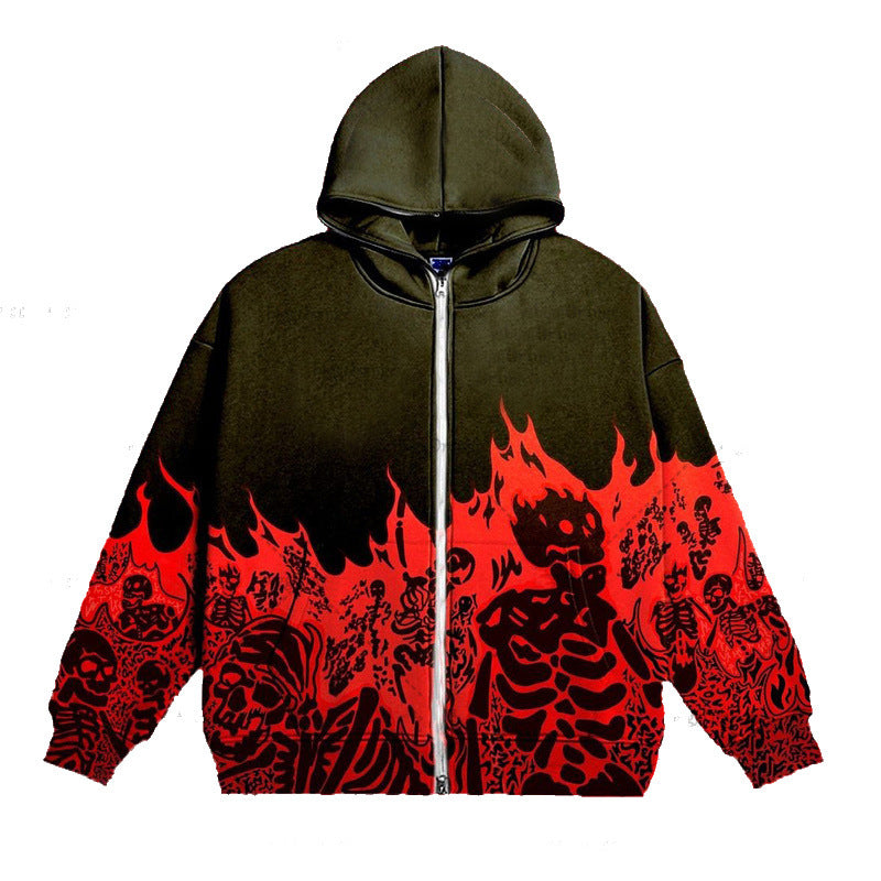 2022 Cross Border Men's Streetwear Vintage Skull Hoodie Zipper Hoodie Sweatshirt Gothic Tops