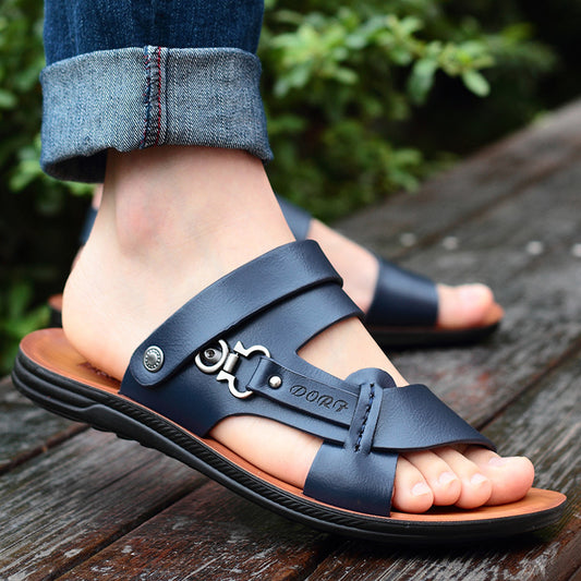 Summer leather sandals men's slippers 2024 new soft bottom beach sandals summer outdoor casual sandals men's trend