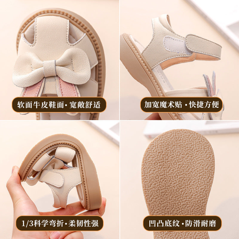 Girls shoes for children Princess shoes 2024 new summer baby soft bottom leather sandals pink