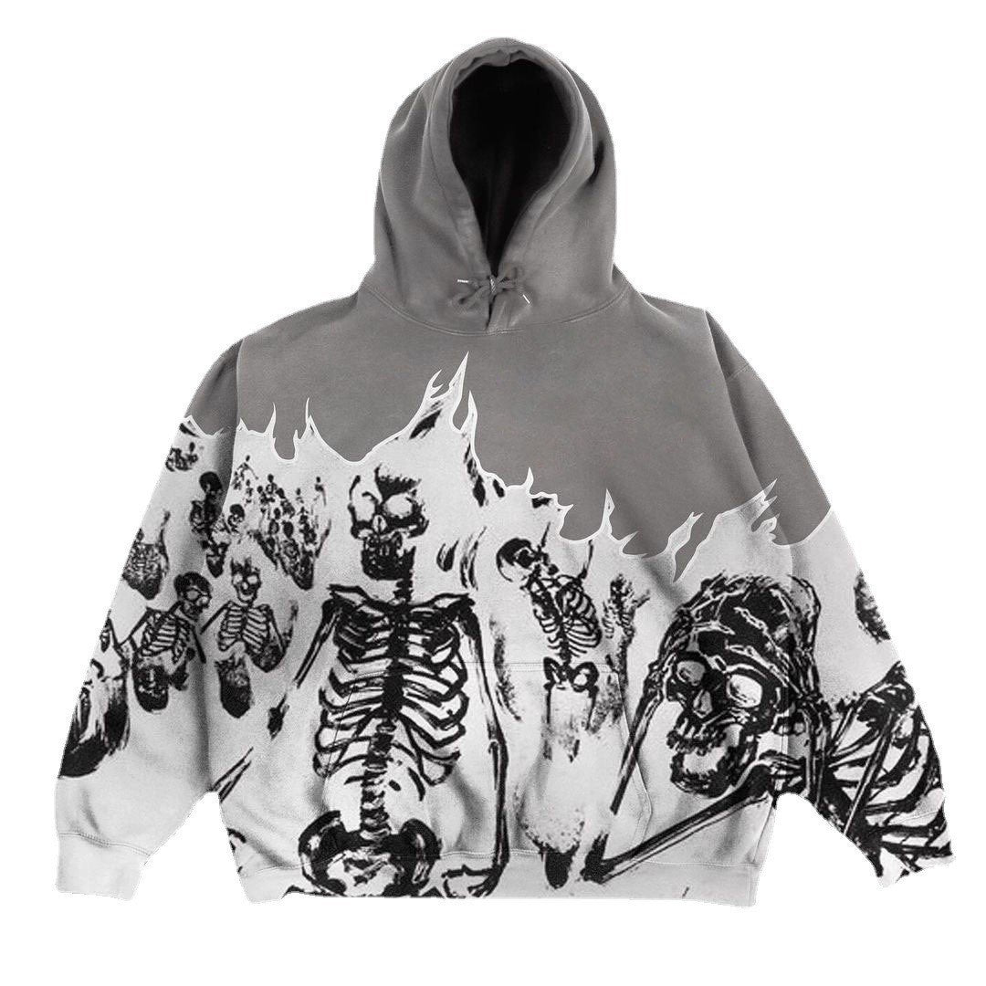 2022 Cross Border Men's Streetwear Vintage Skull Hoodie Zipper Hoodie Sweatshirt Gothic Tops