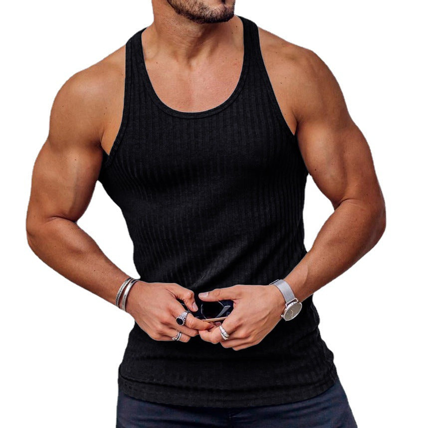 Cross-border foreign trade summer knitted vertical stripe fitness sports self-cultivation vest men's I-shaped vest