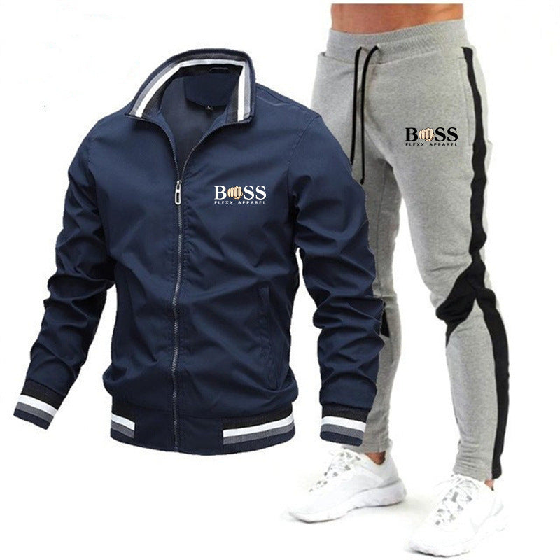 2022 new men's jacket suit casual suit splicing trousers bomber jacket high quality jacket suit