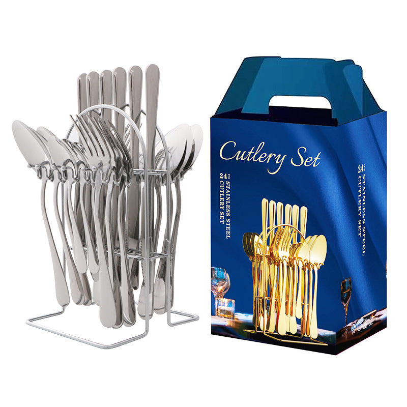 Amazon hot-selling stainless steel tableware 24-piece cutlery set with storage cutlery rack gift box set gift
