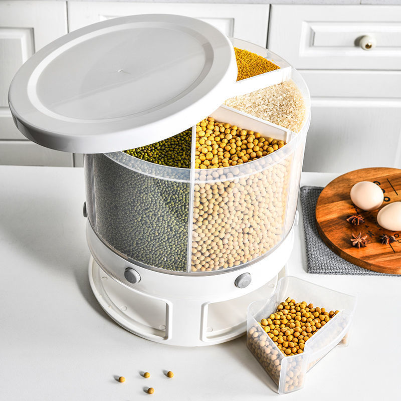 Five grains separated storage box kitchen rotatable rice bucket household 20 catties sealed rice tank rice storage box rice