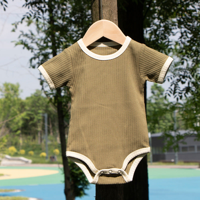 Infant and toddler boys and girls spring and summer ribbed triangle romper clothes crawling clothes jumpsuit