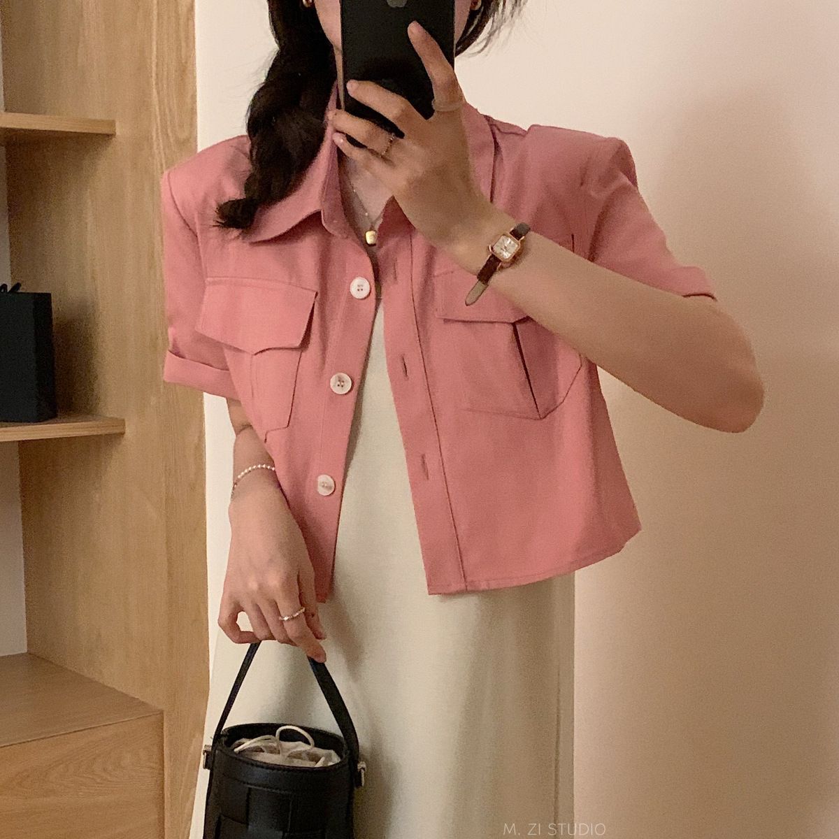 M.ZI summer Korean version simple all-match short-sleeved single-breasted button lapel short denim jacket women's tops wholesale summer