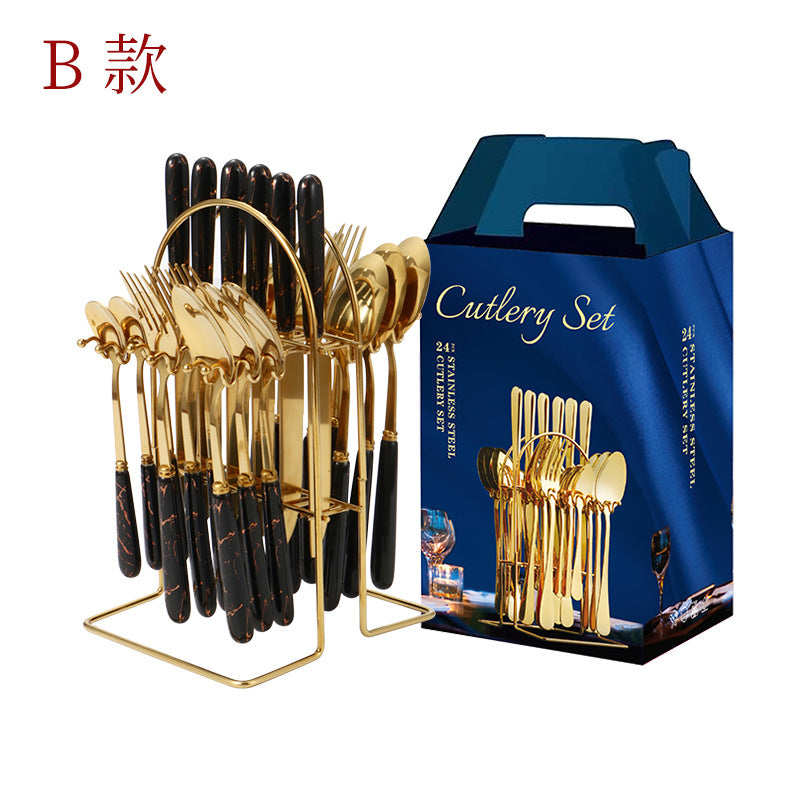 Amazon hot-selling stainless steel tableware 24-piece cutlery set with storage cutlery rack gift box set gift