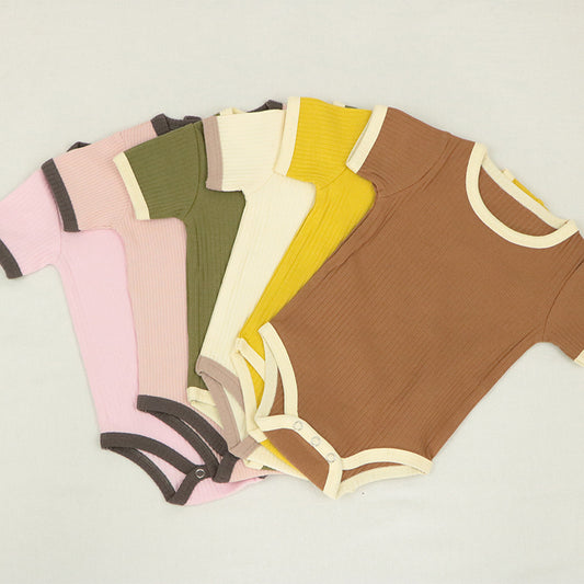 Infant and toddler boys and girls spring and summer ribbed triangle romper clothes crawling clothes jumpsuit