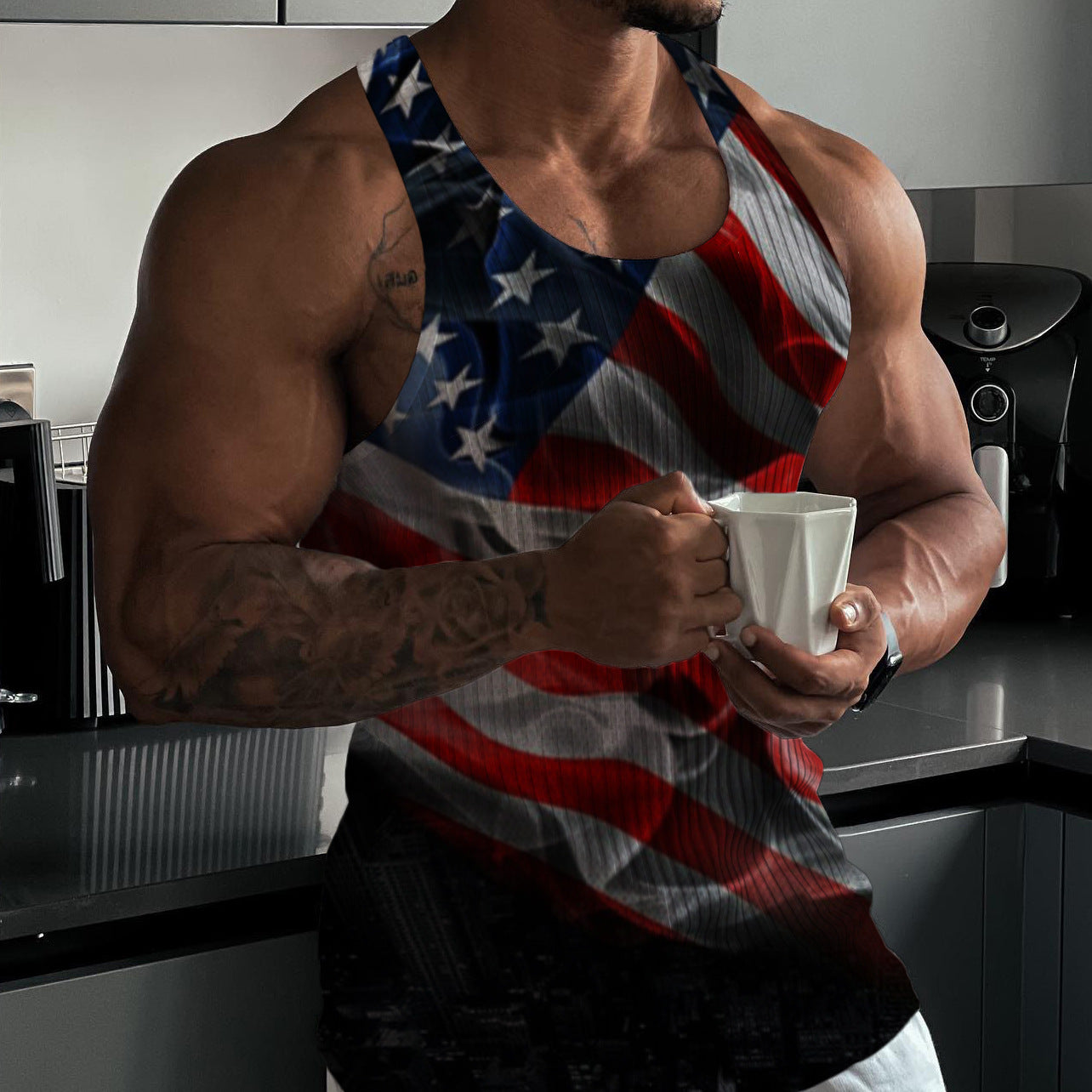 Cross-border foreign trade summer knitted vertical stripe fitness sports self-cultivation vest men's I-shaped vest