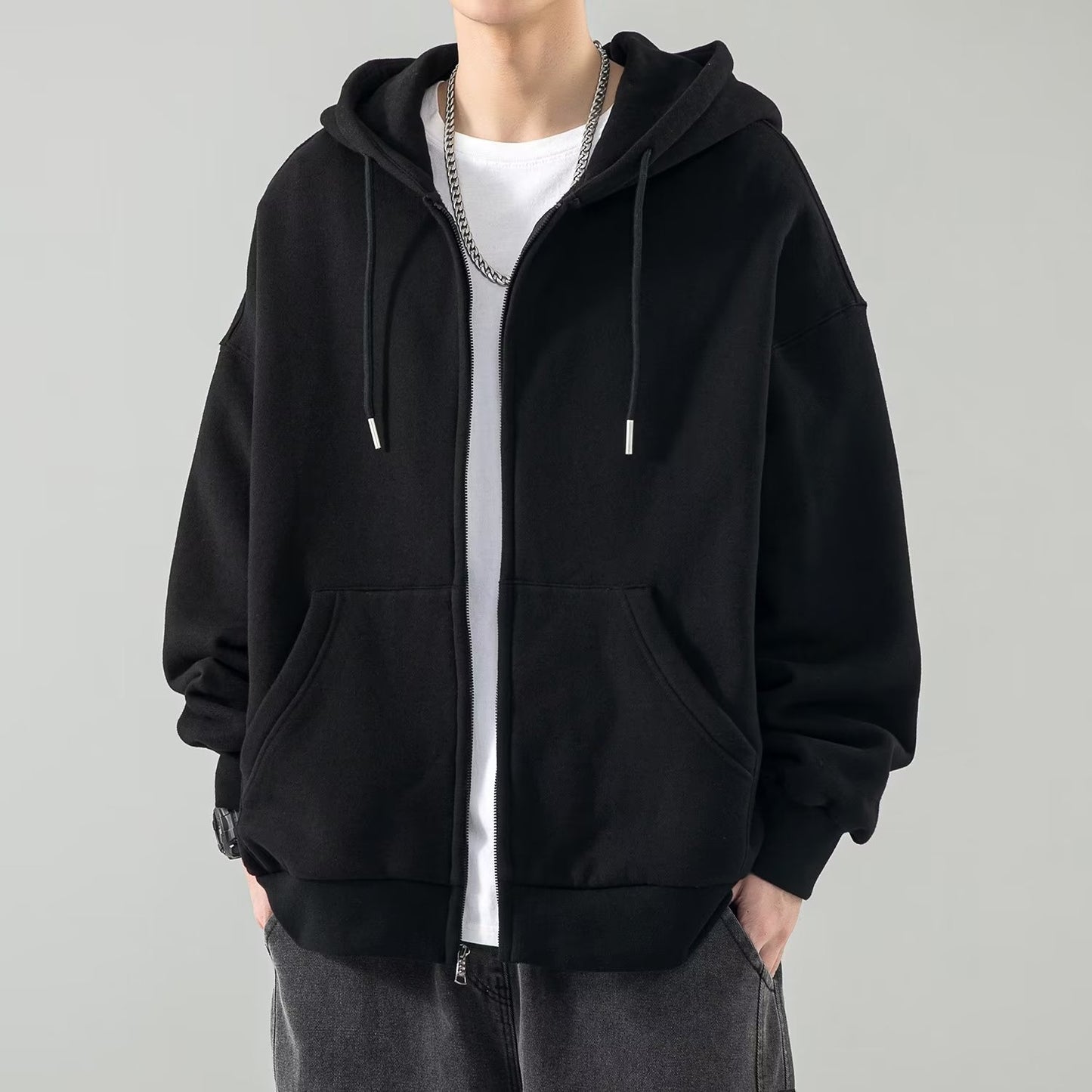 Heavy cardigan sweatshirt men's spring and autumn American fashion brand autumn jacket boys' clothes couple's top hooded jacket