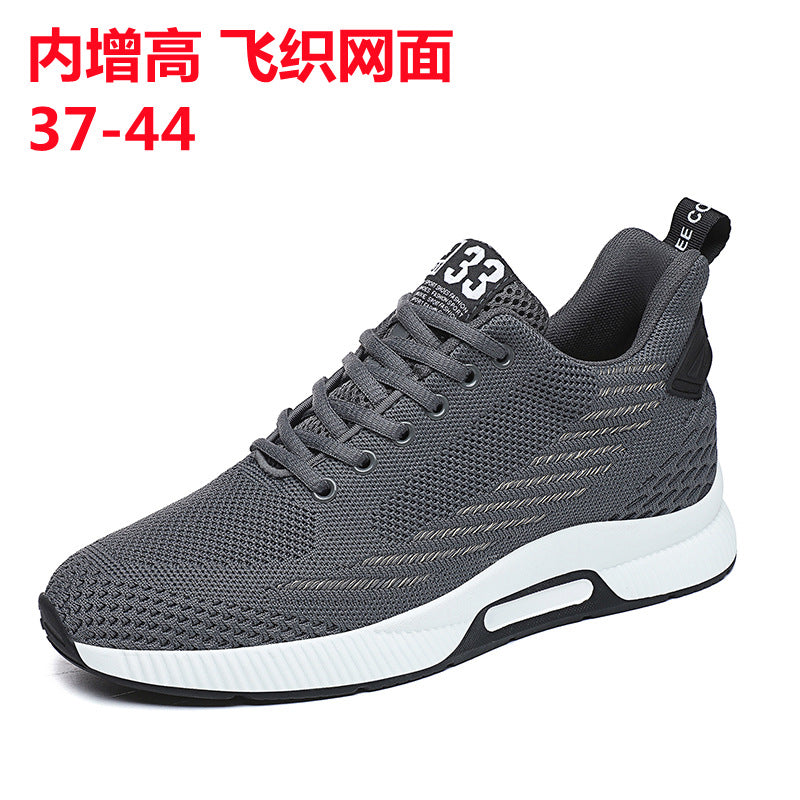 Cross-border large size flying weaving elastic breathable sports shoes wear-resistant running casual shoes invisible height increase 8cm men's shoes