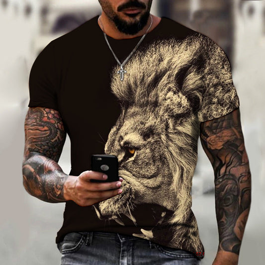 Cross-border Amazon AliExpress hot style animal beast lion 3D printing summer men's T-shirt factory direct sale