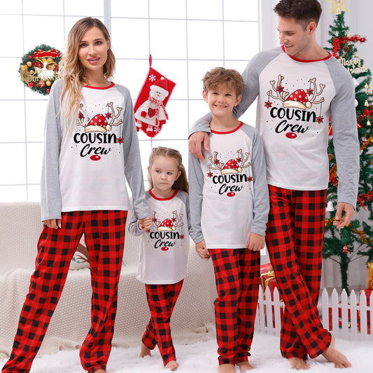Tianming Clothing European and American parent-child home clothes Christmas home clothes parent-child suits plaid splicing print home clothes