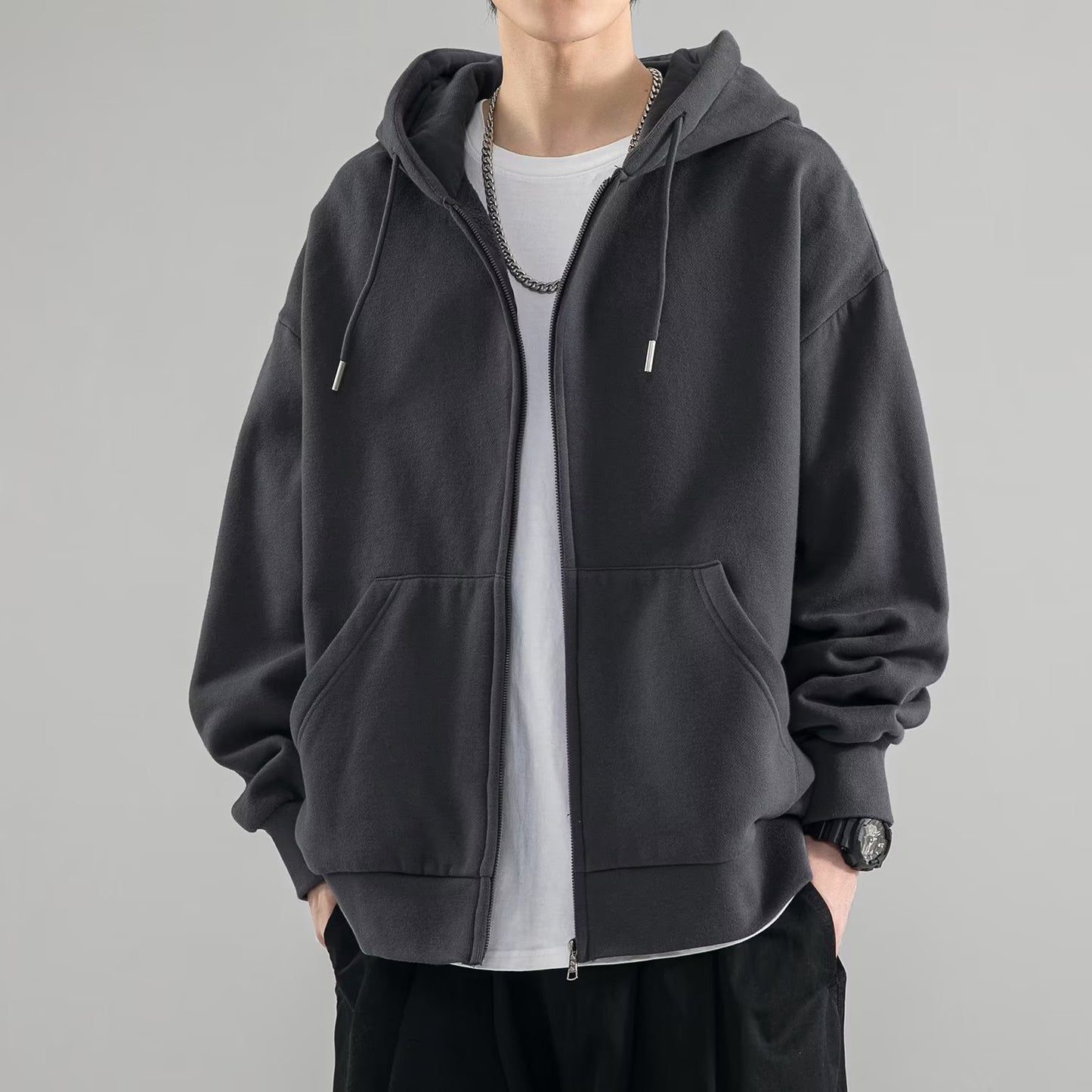 Heavy cardigan sweatshirt men's spring and autumn American fashion brand autumn jacket boys' clothes couple's top hooded jacket