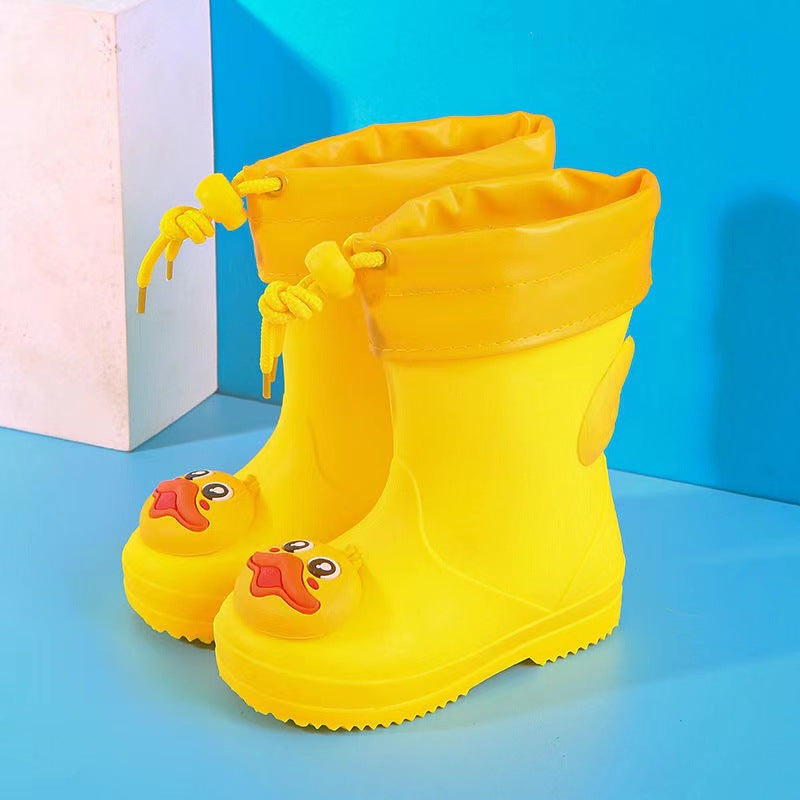 Children's rain boots kindergarten baby new style girls non-slip waterproof rain boots drawstring boy water shoes cartoon high