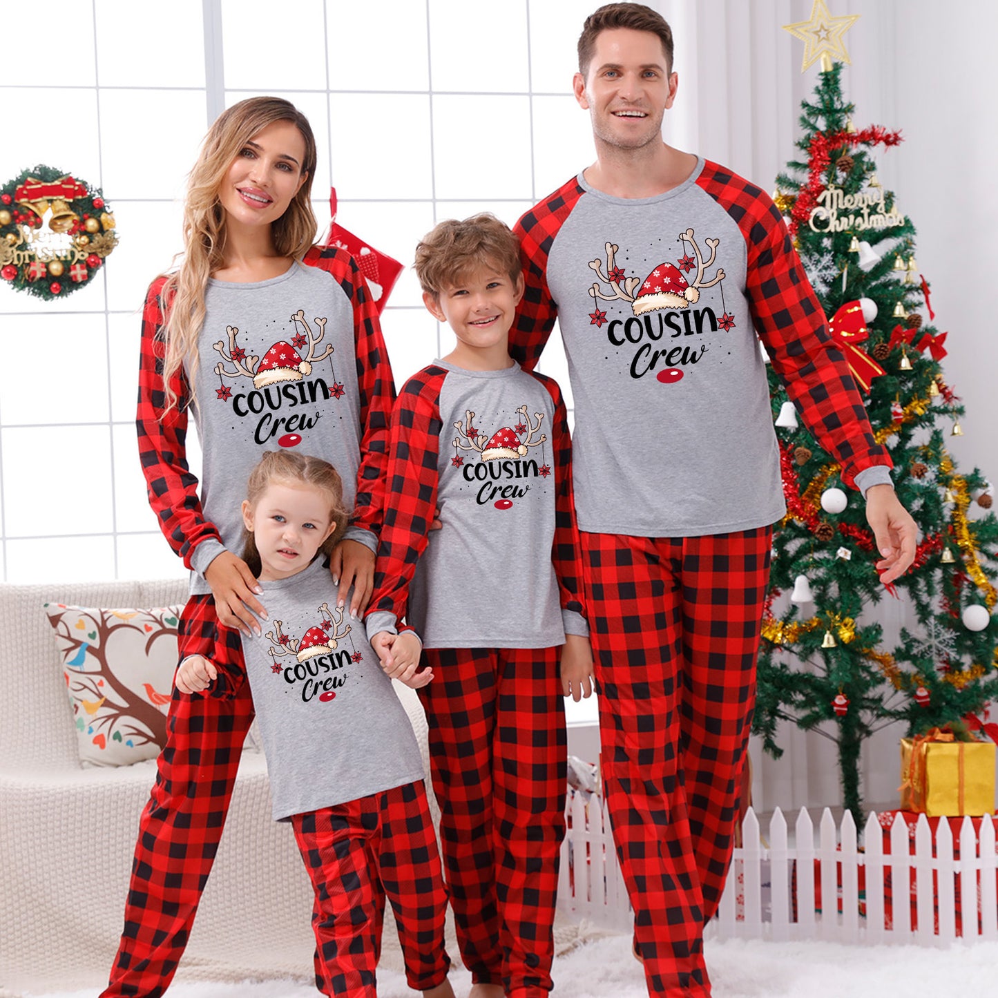 Tianming Clothing European and American parent-child home clothes Christmas home clothes parent-child suits plaid splicing print home clothes