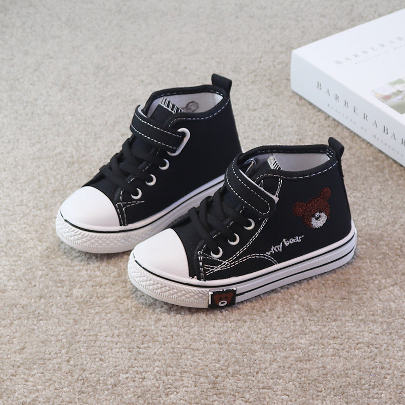 Children's canvas shoes 2025 spring and autumn new high-top girls' shoes Korean version elementary school students' cloth shoes boys' casual sneakers