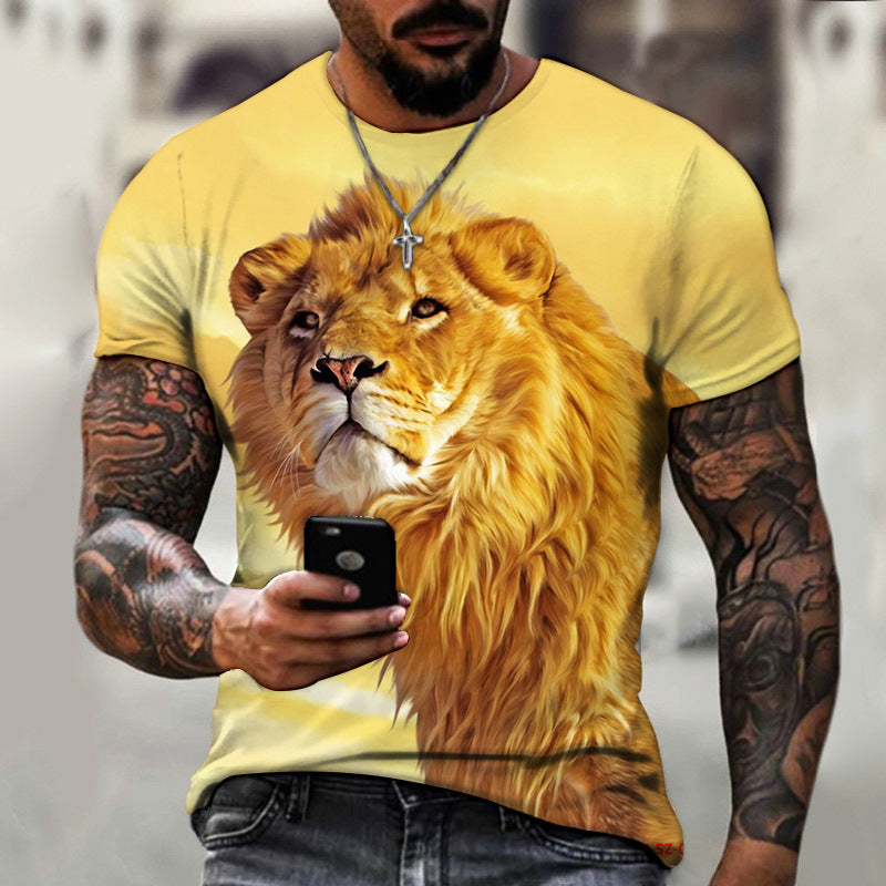 Cross-border Amazon AliExpress hot style animal beast lion 3D printing summer men's T-shirt factory direct sale